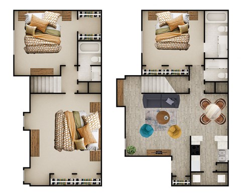 Floor plan for 3 beds, 2 baths, 1310 sqft